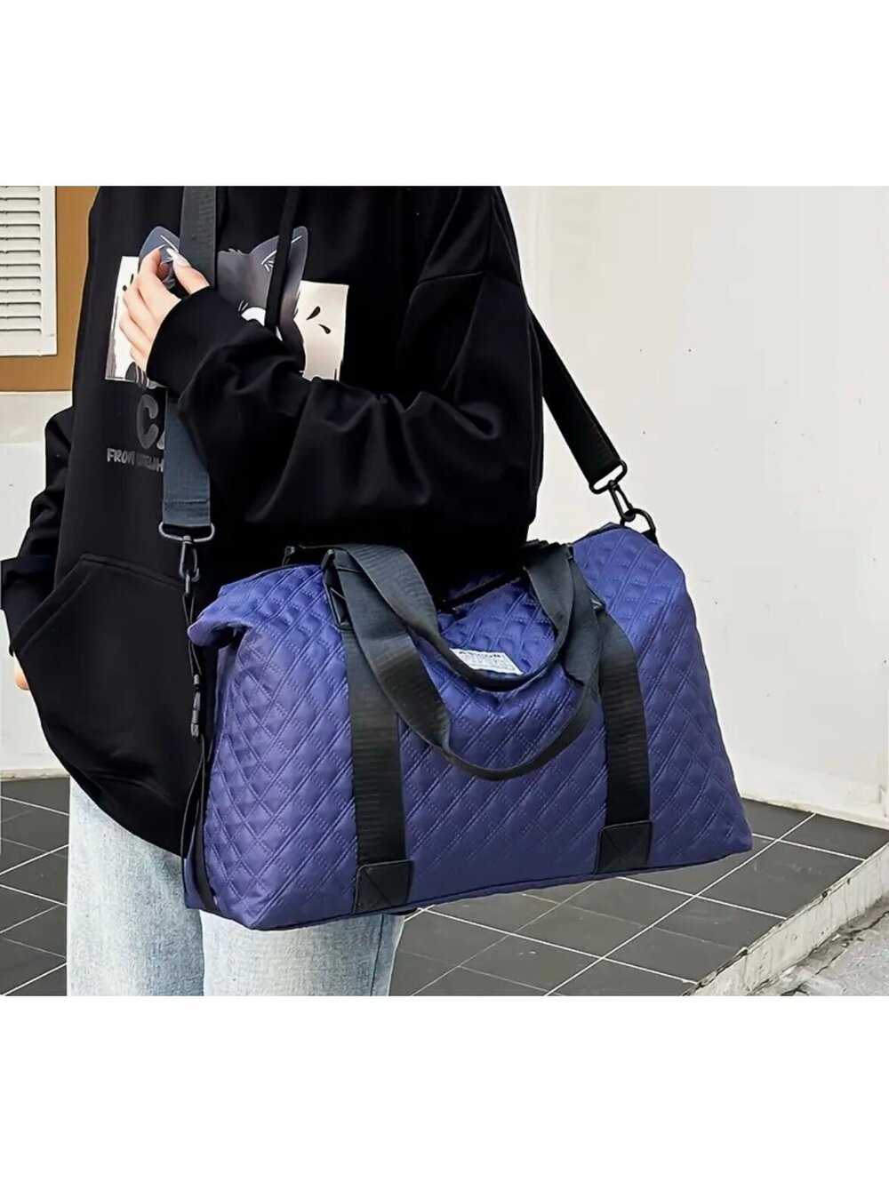 New - Retro Style - Large Capacity Quilted Pattern Travel Bag - Blue